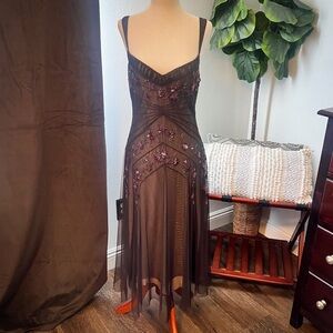BCBGMaxAzria Tulle Slip Dress with Floral Beading